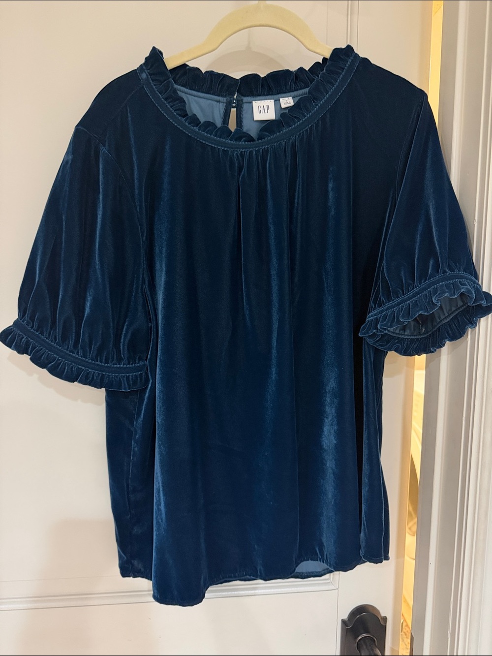 Blue Gap velvet ruffle blouse